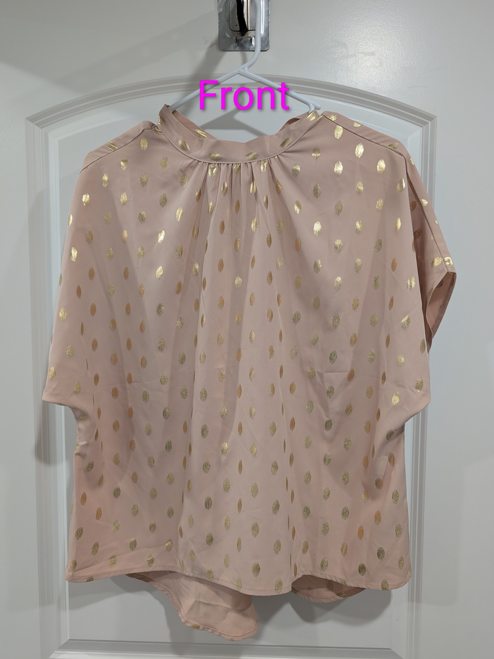 SHEIN Blush Pink Short Sleeve Blouse with Gold Foil Dots Size L